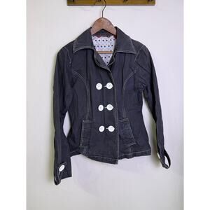 Y2K SO Real Right Black Cotton Peacoat Jacket Polka Dot Lining Double Breasted L